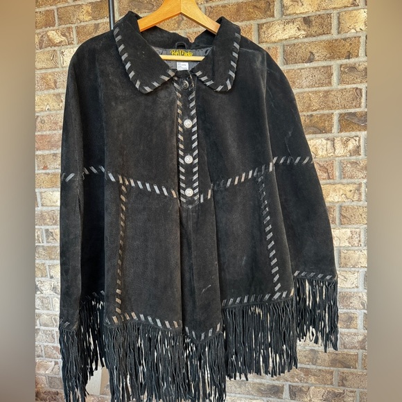 🔥 Bob Mackie Wearable Art 3X Suede Fringe Poncho – Boho Western Style 🔥 - Picture 2 of 9
